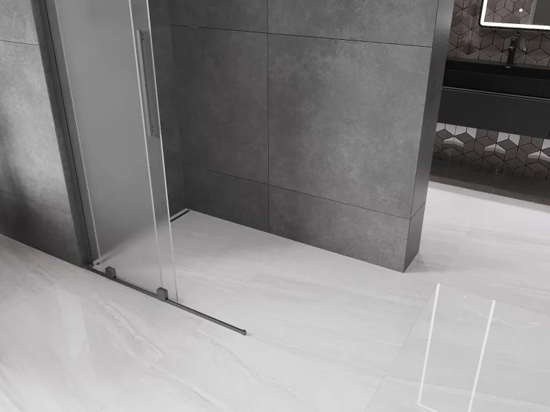 Mexen Velar L, posuvná sprchová zástena Walk-in 100 x 200 cm, 8mm sklo námraza, grafitová, 871-100-003-33-95