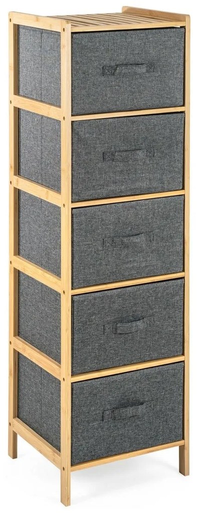 G21 Bambusový regál s košíkmi, 5 políc, sivá, 5 poschodí