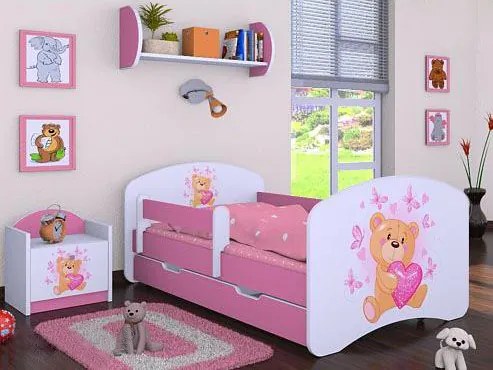MAXMAX Detská posteľ so zásuvkou 180x90cm MÍŠA - ružová