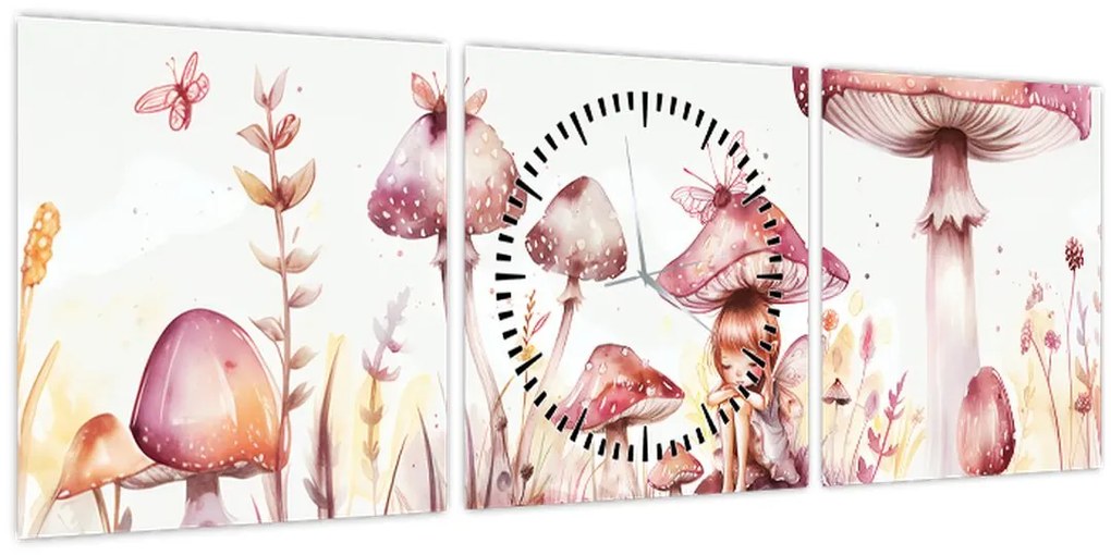 Obraz - Ružová víla (s hodinami) (90x30 cm)