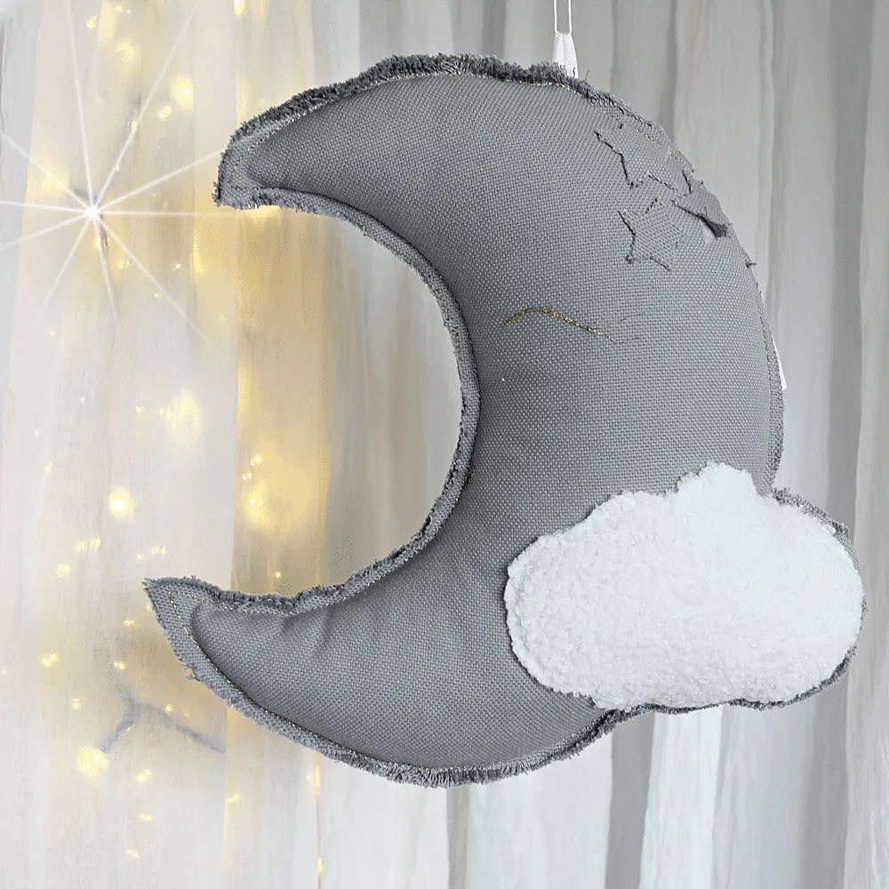 Závesná dekorácia mesiac svetlo šedá 31x31x10cm