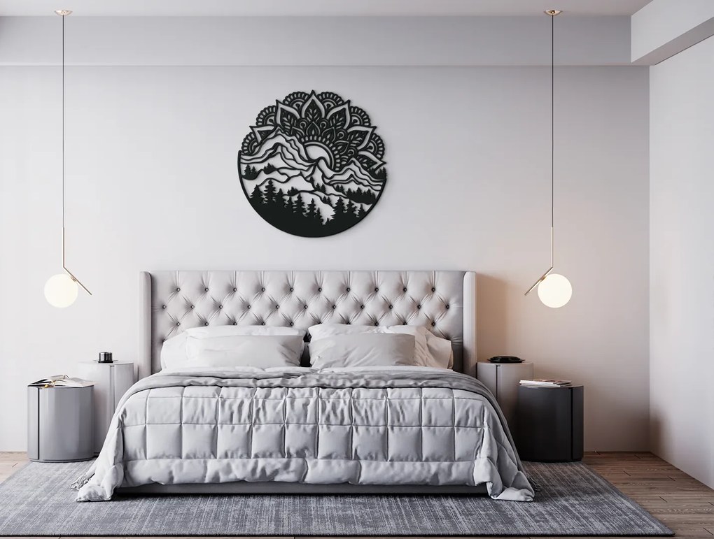 drevko Drevená mandala na stenu Východ Slnka Rozmer obrazu: 44,5 x 44 cm, Farba dekorácie: Čierna