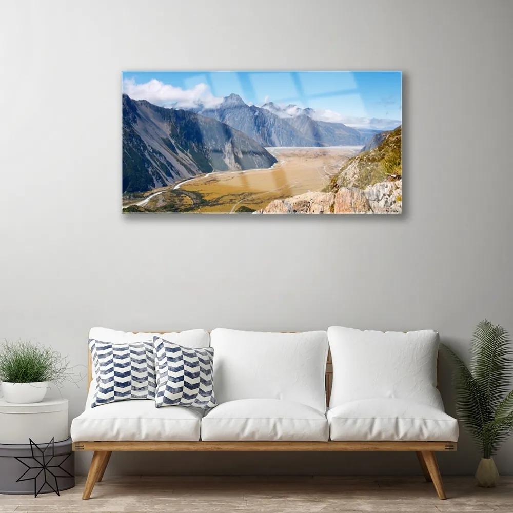 Obraz na skle Hory údolie príroda 125x50 cm