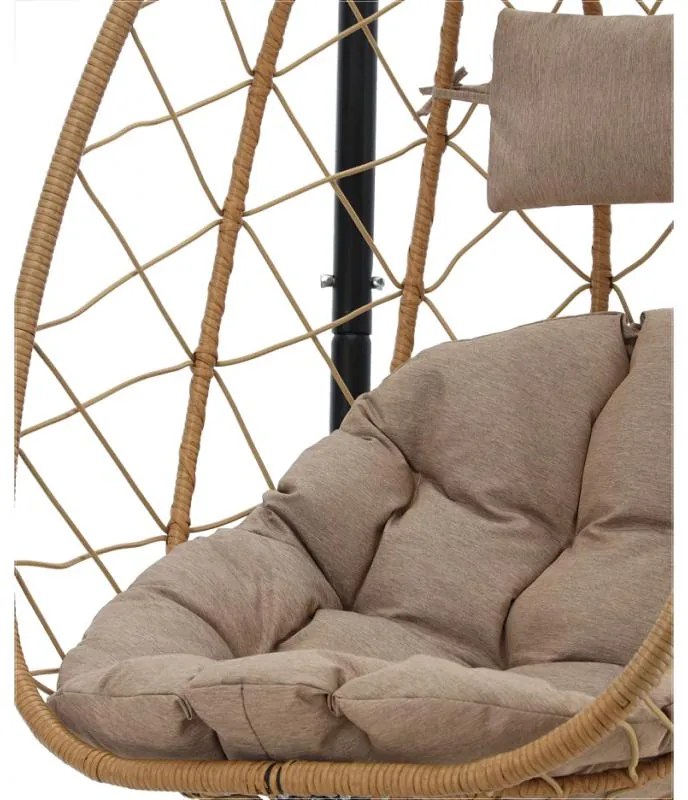 Závesné kreslo Garden Line béžovej farby s béžovým vankúšom a čiernym rámom FAT9100