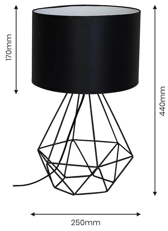 Stolná lampa Basket, 1x čierne textilné tienidlo, b
