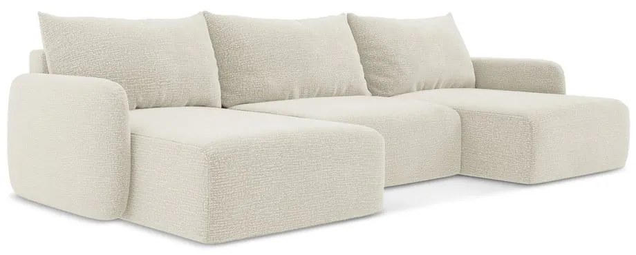 Krémovobiela rozkladacia/s úložným priestorom rohová pohovka Kalena – Makamii