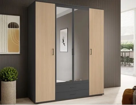 Šatníková skriňa Laurie, 159 cm, grafit/dub%