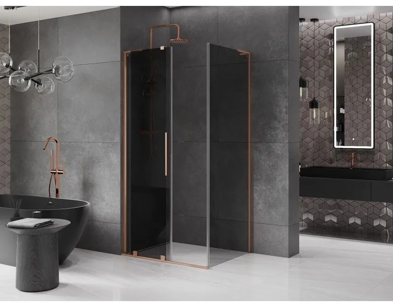 Mexen Velar L, sprchový kút s posuvnými dverami 110 x 90 cm, 8mm šedé sklo, medená matná, 871-110-090-43-65