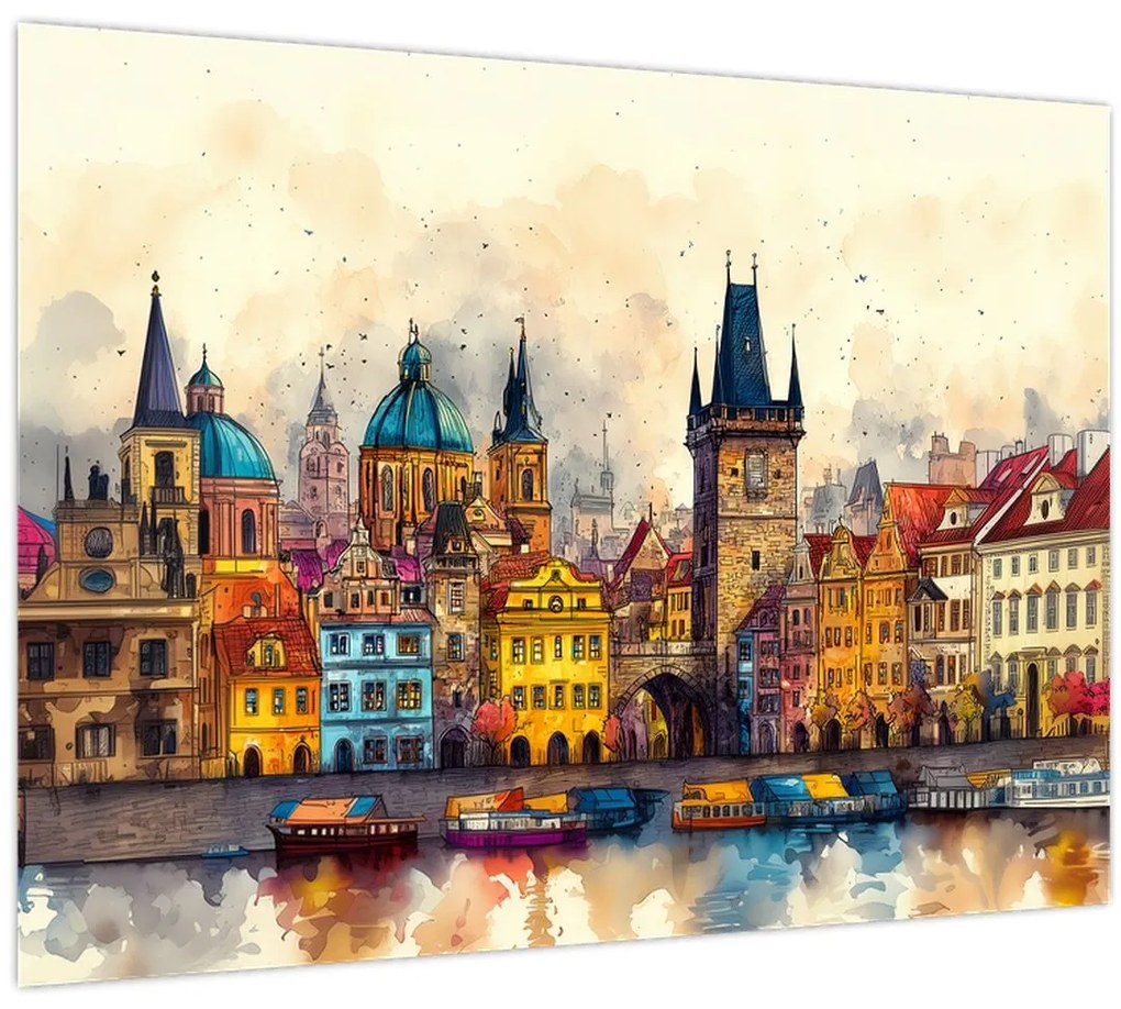 Sklenený obraz - Jeseň v maľovanom meste (70x50 cm)