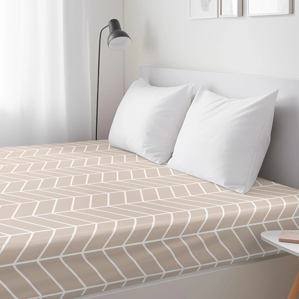 Goldea bavlnená napínacia plachta - biely cikcak na béžovom 80 x 160 cm