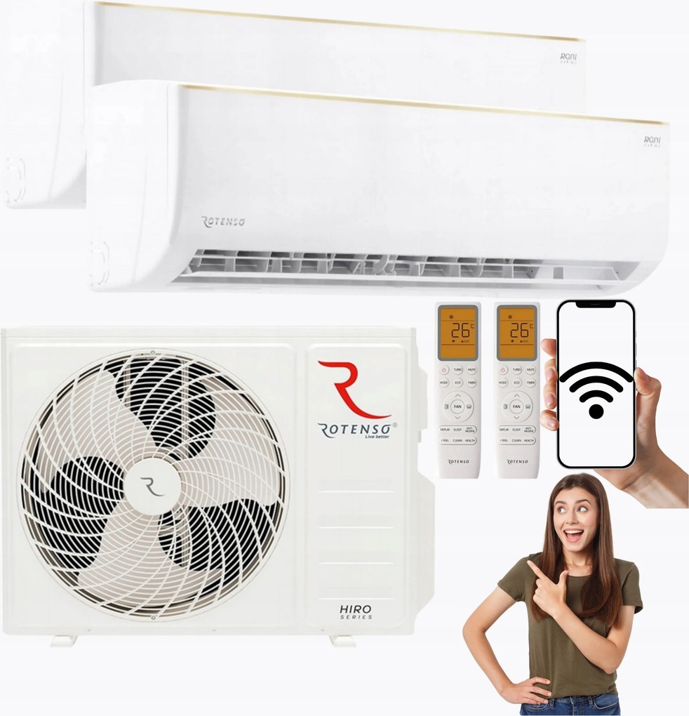 Nástenný klimatizátor Rotenso Roni Multisplit 2,6kW 3,4kW Wifi Ohrievač