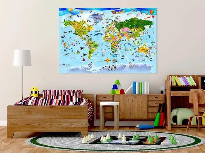 Obraz - Children's Map: Colourful Travels Veľkosť: 30x20, Verzia: Na talianskom plátne
