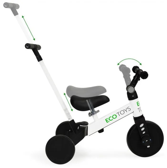 Odrážadlo/ bicykel 2 v 1 s pedálmi a vodiacou tyčou, Biele