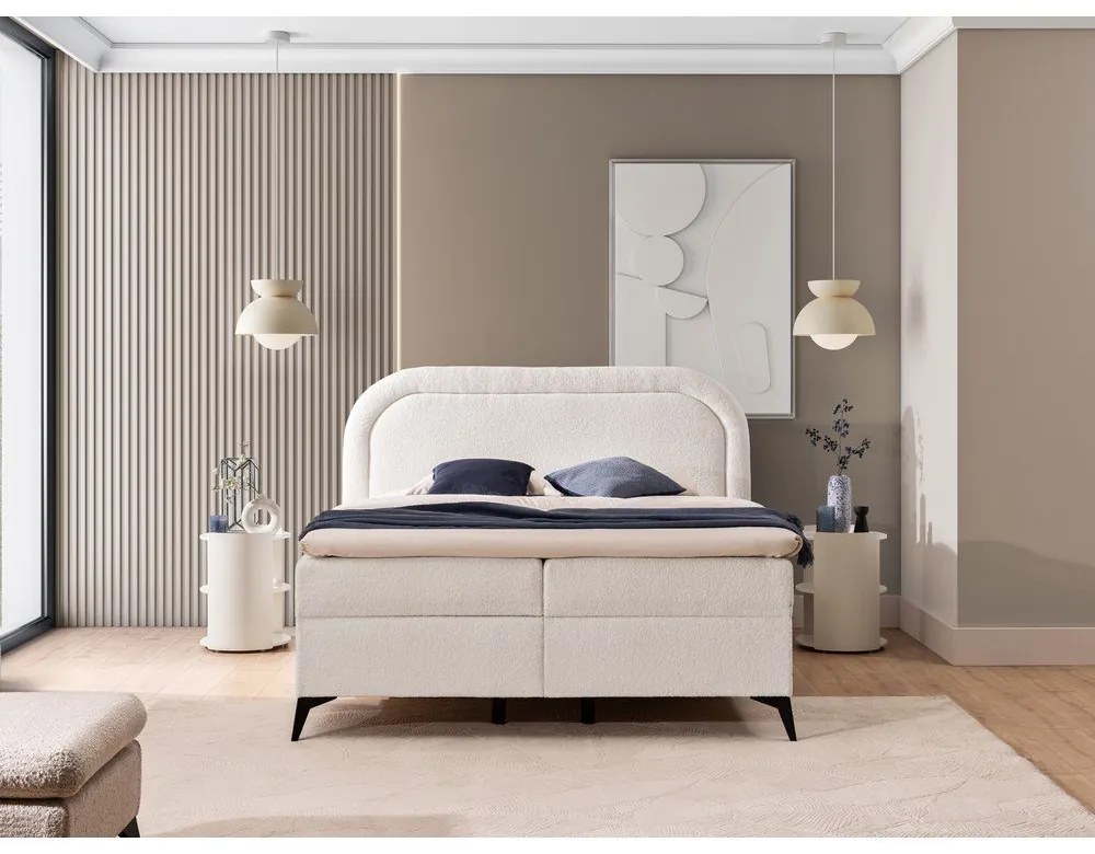 Biela boxspring posteľ s úložným priestorom 140x200 cm Ornes – Ropez