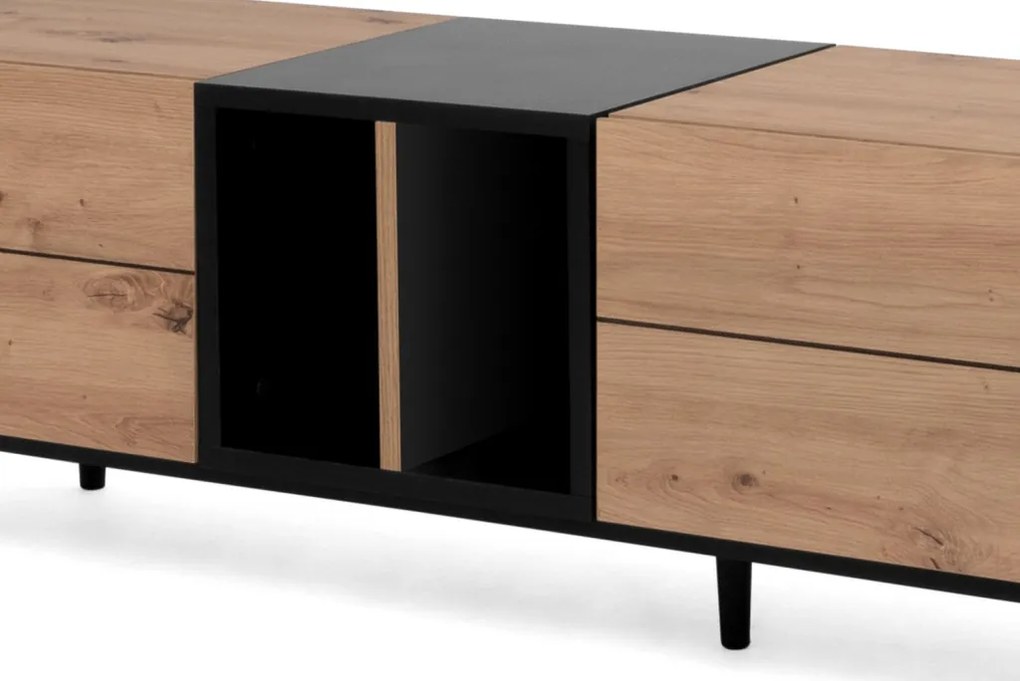Široká TV skrinka Nola, dub artisan/čierna