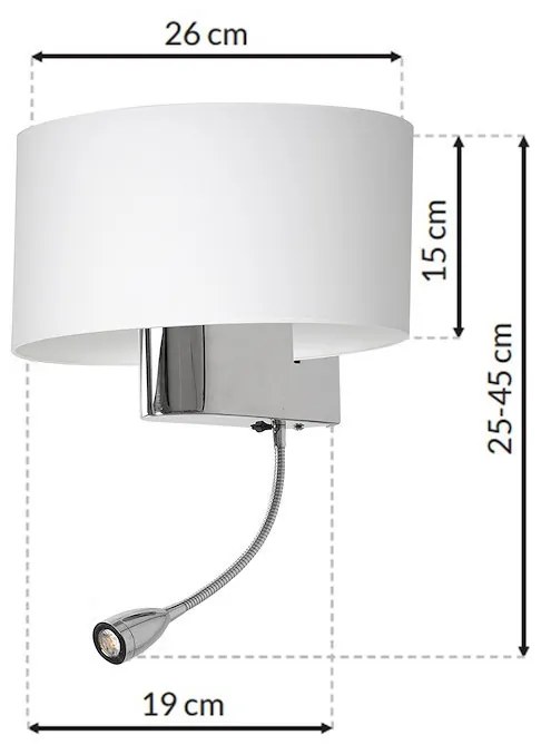 Nástenné svietidlo Casino, biele textilné tienidlo + 1xLED 1w, ch