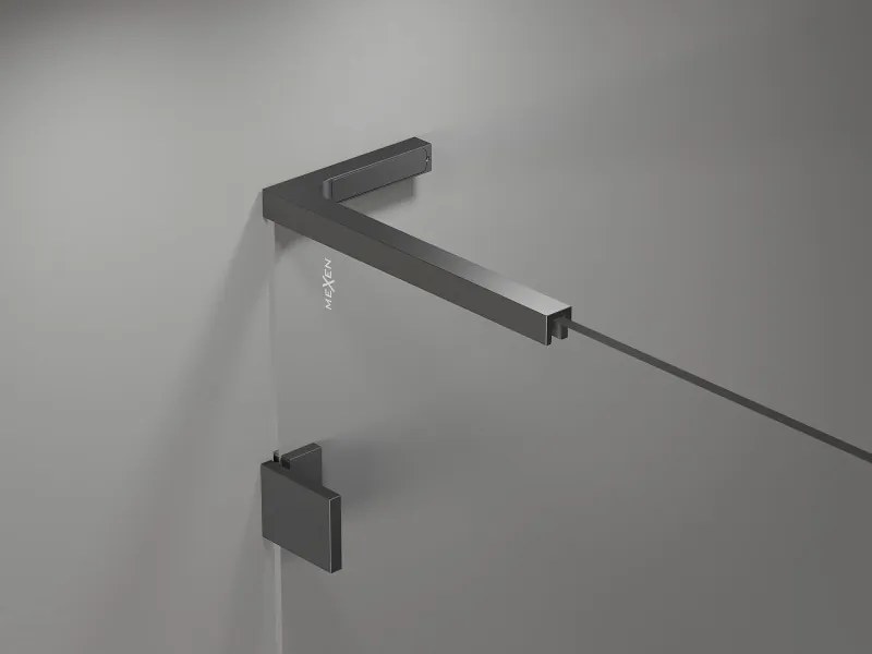 Mexen Lunar, L päťuholníkový sprchový kút naklápací doľava 80 x 90 cm, 8mm číre sklo, grafitový profil, 831L-080L-090P-95-00-L