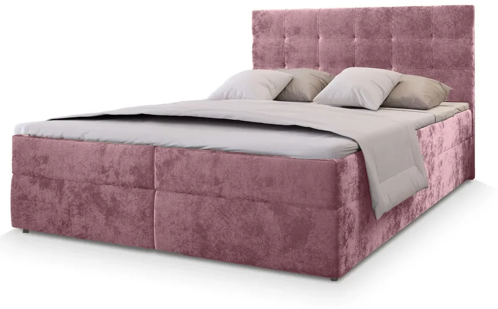 Čalúnená posteľ boxspring GLORIEN VELVET 160x200 cm ružová Matrac: Bonell pružinová matrac