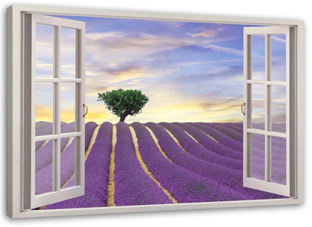 Gario Obraz na plátne Okno - levanduľové pole Rozmery: 120 x 80 cm