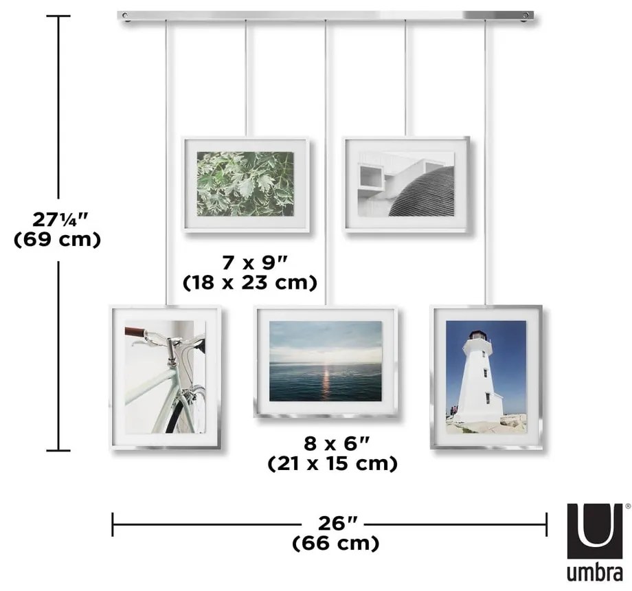Kovové rámčeky na stenu v striebornej farbe v súprave 5 ks 70x80 cm Exhibit – Umbra