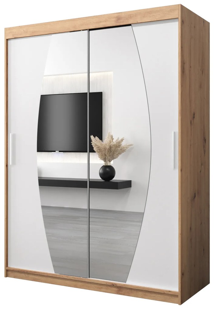 Šatníková skriňa 150 cm Eclipse (dub artisan + biela matná). Akcia -23%. Vlastná spoľahlivá doprava až k Vám domov. 1063407