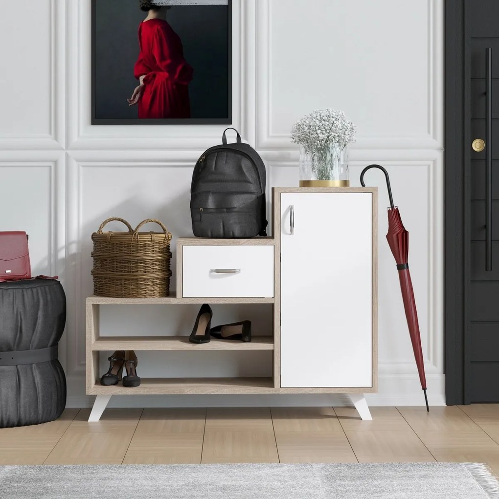 Skrinka na topánky Retro Sonoma Oak and White