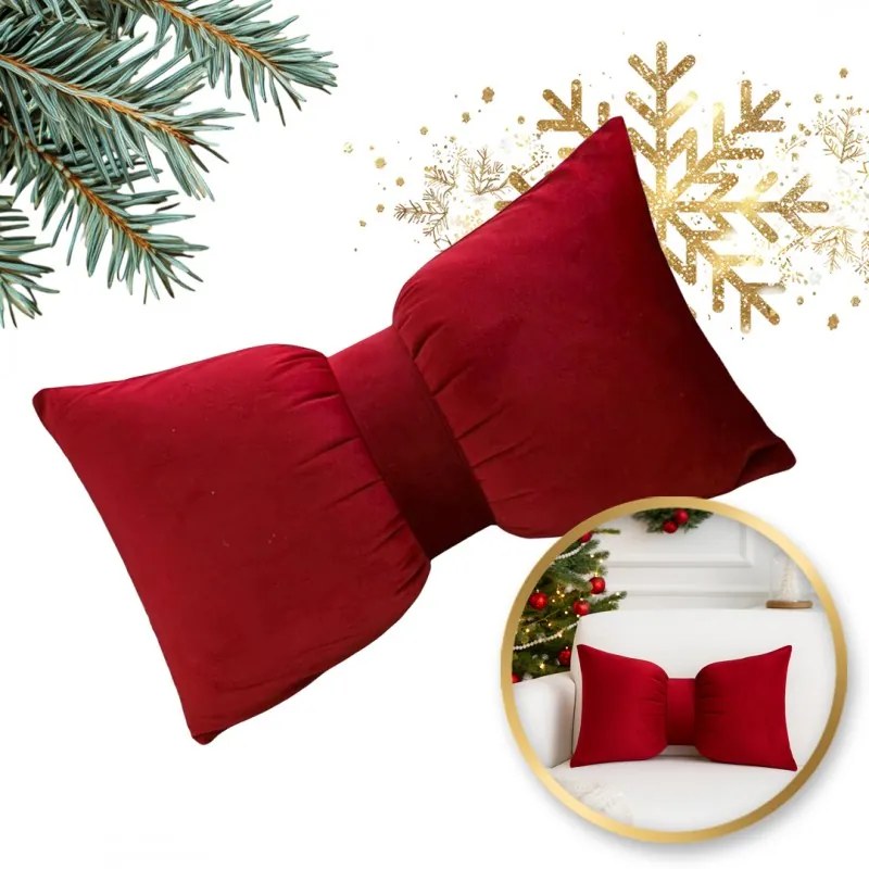 Zamatový dekoračný vankúš v tvare mašle BOWERY, červený