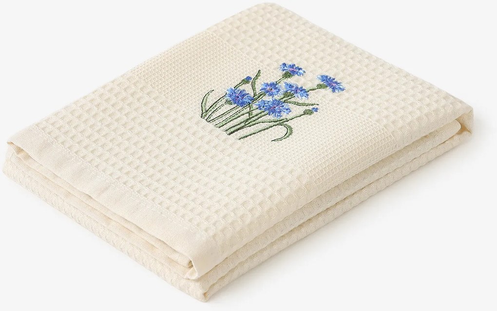 Goldea kuchynská vaflová utierka s výšivkou - chrpy na krémovom 50 x 70 cm