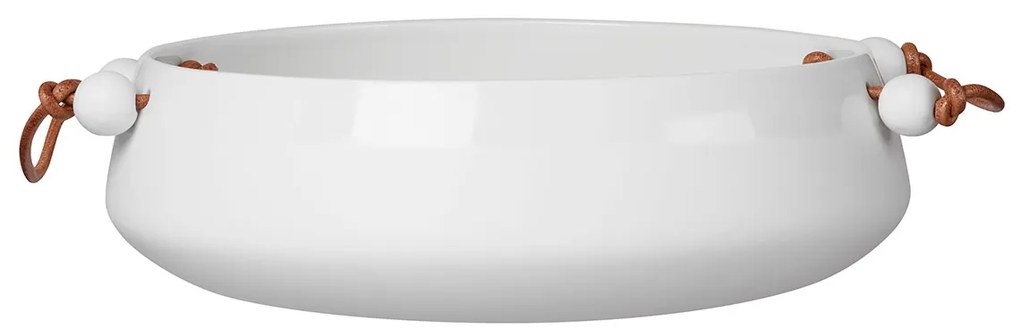 Biela porcelánová misa s koženou rukoväťou