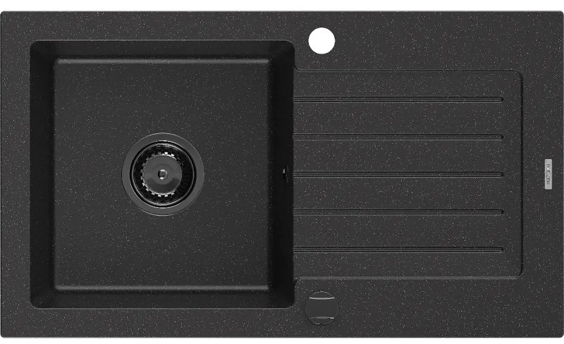 Mexen Pablo, granitový drez 752x436x161 mm, 1-komorový, čierna-strieborná metalíza s čiernym sifónom, 6510751010-73-B