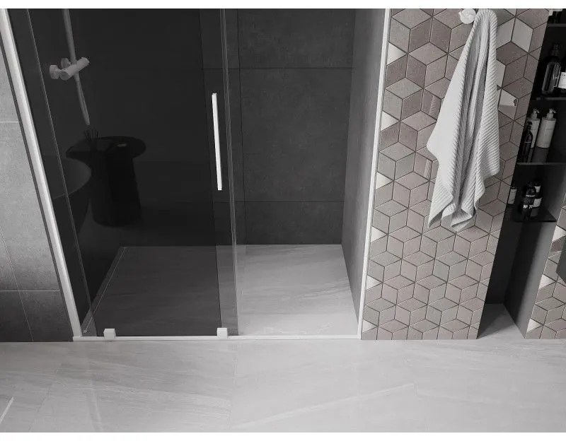 Mexen Velar, posuvné sprchové dvere do otvoru 130 cm, 8mm šedé sklo, biela matná, 871-130-000-41-20