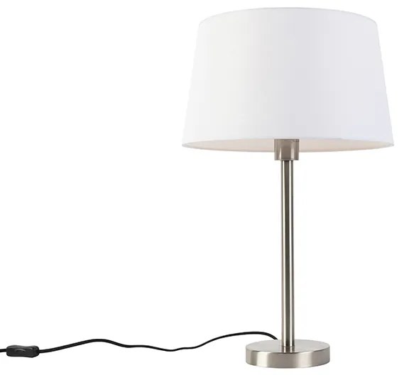 Moderná stolná lampa oceľ s bielym tienidlom 32 cm - Simplo