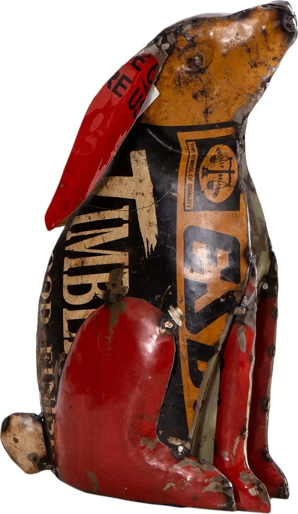 Kovový sediaci zajac v štýle upcycle 210x90x310