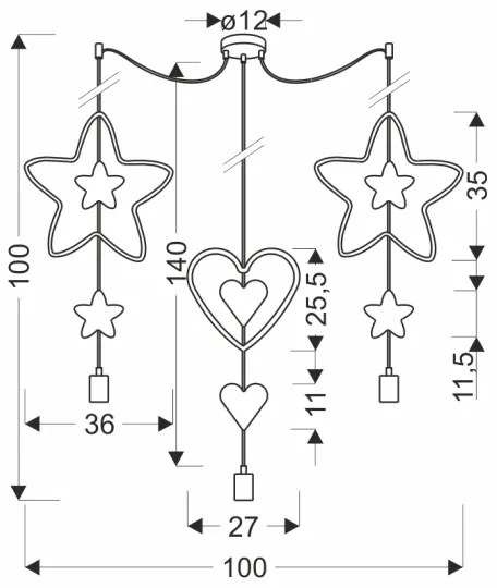 Detský luster na lanku TRIO 3xE27/20W/230V modrá/ružová/žltá