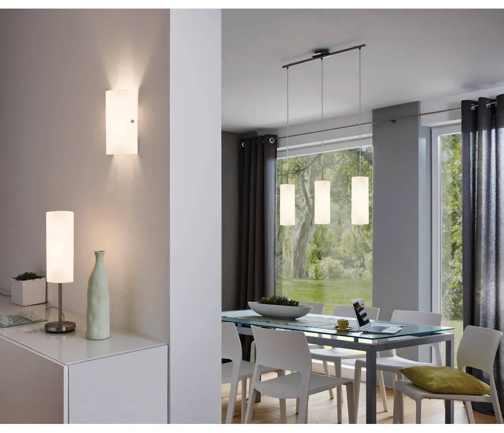 Závesné svietidlo v bielo-striebornej farbe so skleneným tienidlom TROY 3 – EGLO