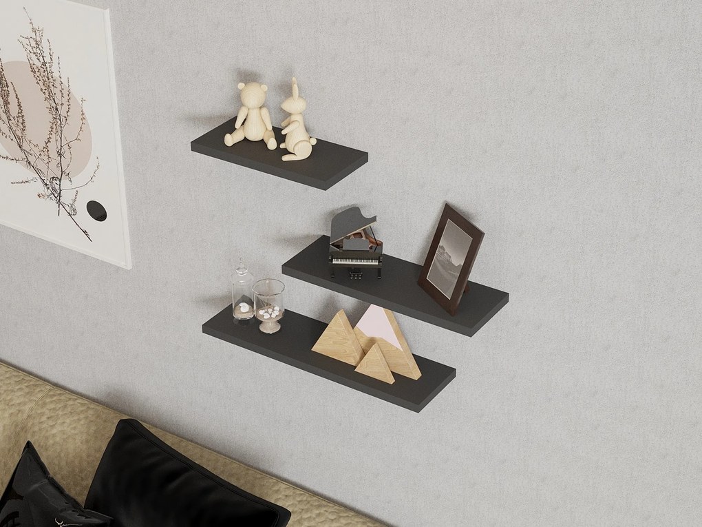 Súprava 3 ks nástenných políc LEILA antracitová