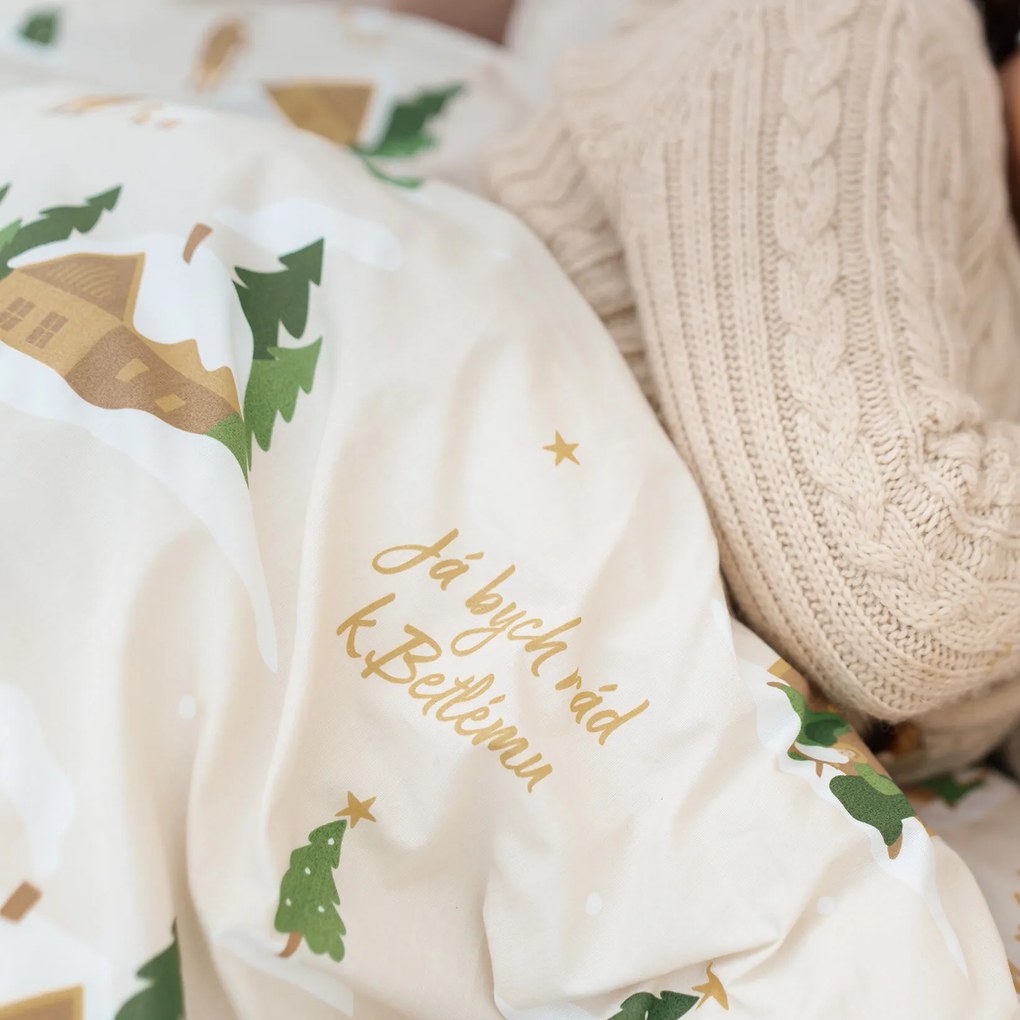 Goldea vianočné bavlnené posteľné obliečky - pásli ovce valaši 150 x 200 a 50 x 60 cm