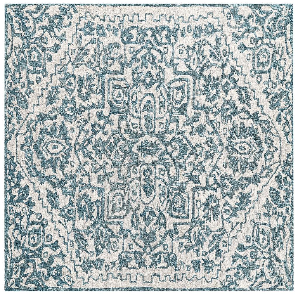 Vlnený koberec 200 x 200 cm biela/modrá AHMETLI Beliani