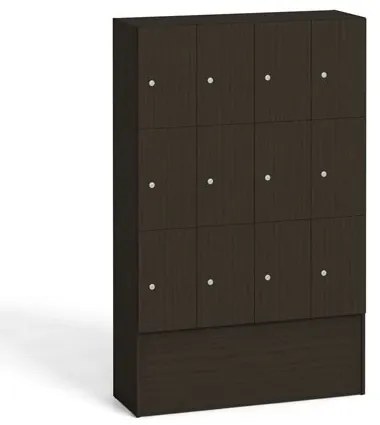 Drevená odkladacia skrinka s úložnými boxami, 12 boxov, 1700 x 1200 x 420 mm, cylindrický zámok, wenge