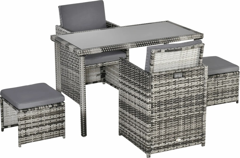 Outsunny Poly Rattan Sada Záhradného Nábytku s Vankúšmi 5 ks, Šedá | Aosom