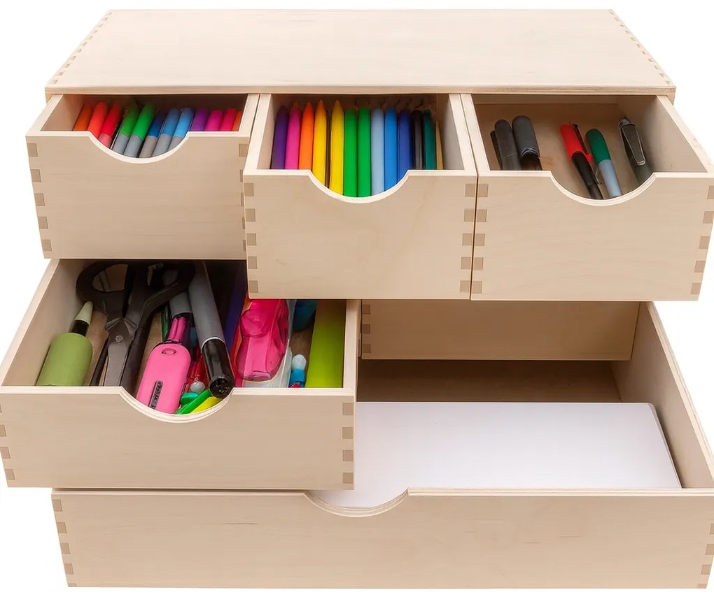 Zeller Present Drevený organizér so 6 zásuvkami na písacie a kancelárske potreby ZELLER 40 x 20 x 28 cm