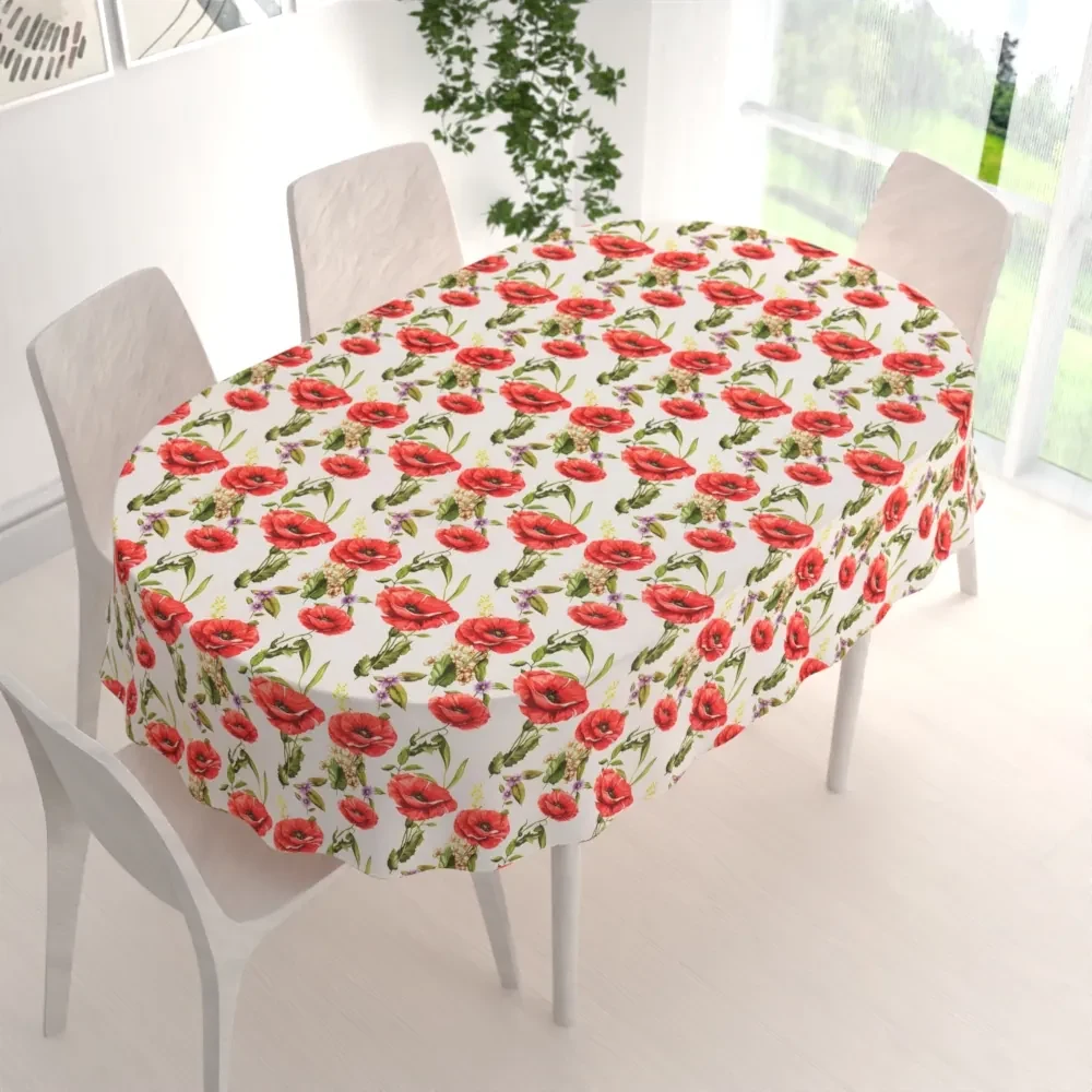 Biante Dekoračný oválny obrus PML-101 Vlčie maky na bielom 140x160 cm