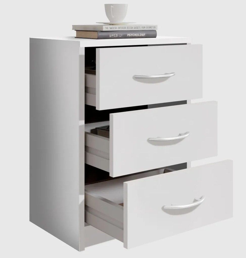 Nočný stolík s 3 zásuvkami Pepe, biely