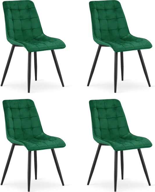 Set štyroch jedálenských stoličiek SPLIT zamatové zelené / čierne nohy (4 ks)