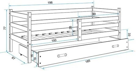 Detská posteľ ERYK 190x80 cm Biela Borovica