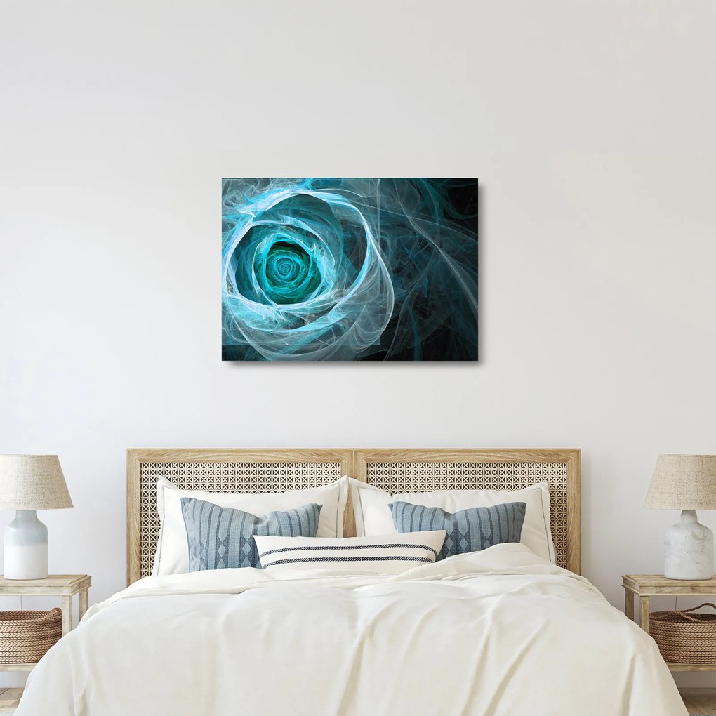 Sklenený obraz - Abstraktné ruže modrá s čiernym pozadím (70x50 cm)
