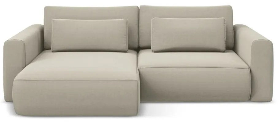 Béžová zamatová rozkladacia/s úložným priestorom rohová pohovka (ľavý roh/s leňoškou) Kapua – Makamii