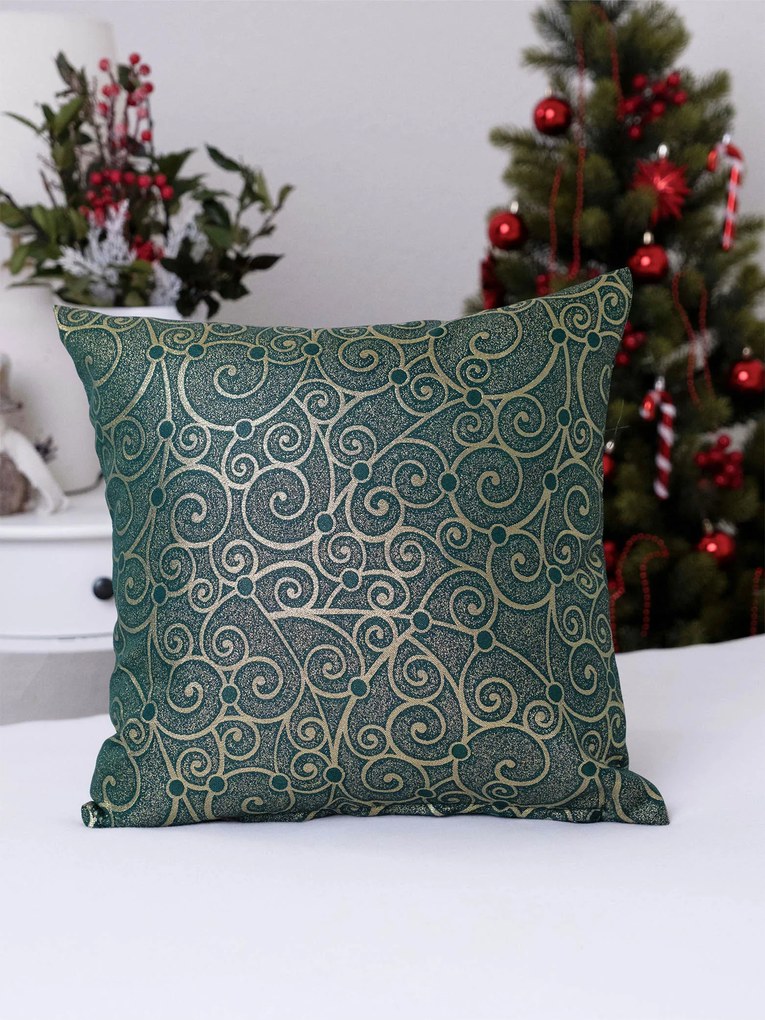 Lurexová Vianočná obliečka na vankúš Štedrovečerná zeleň - 40 × 40 cm