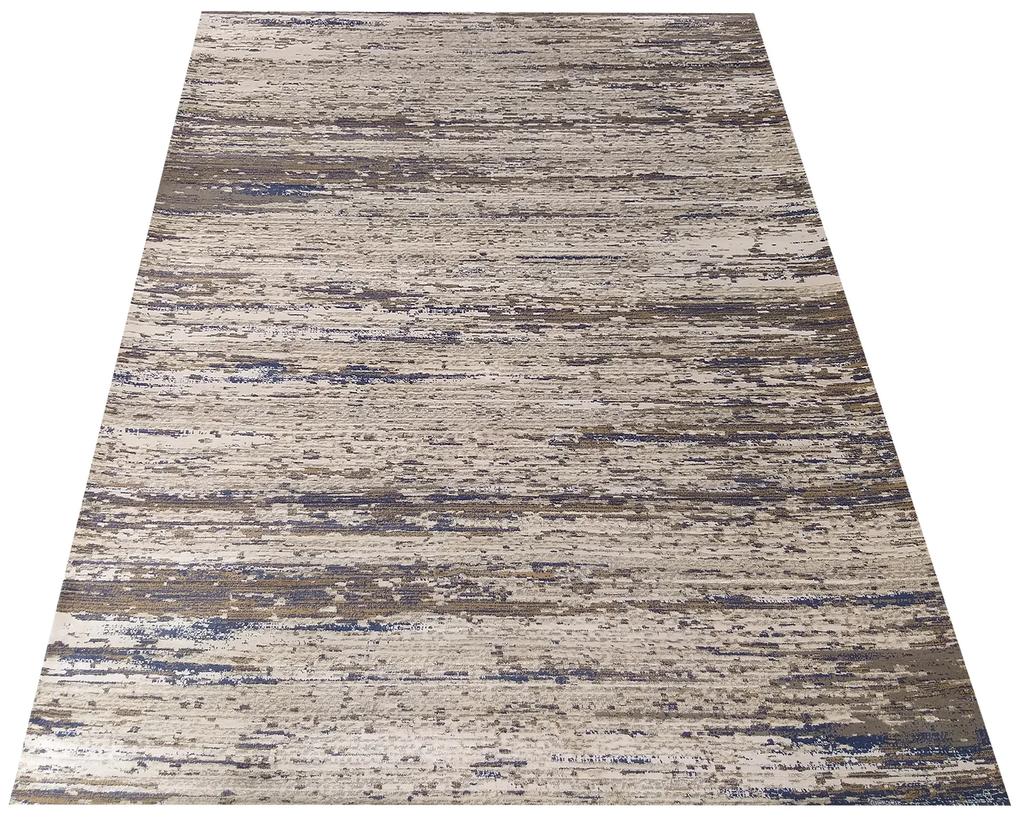 Moderný koberec v béžovo-hnedej farbe s modrým detailom