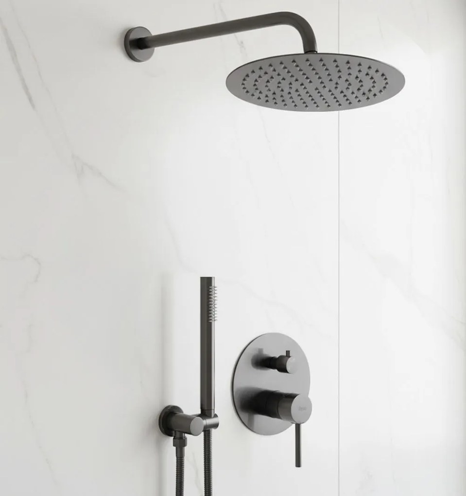 Rea Lungo, podomietkový sprchový set s dažďovou hlavovou a ručnou sprchou, grafitová, REA-P6363